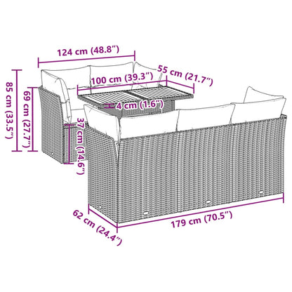6-delige Loungeset met kussens poly rattan zwart