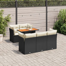 6-delige Loungeset met kussens poly rattan zwart