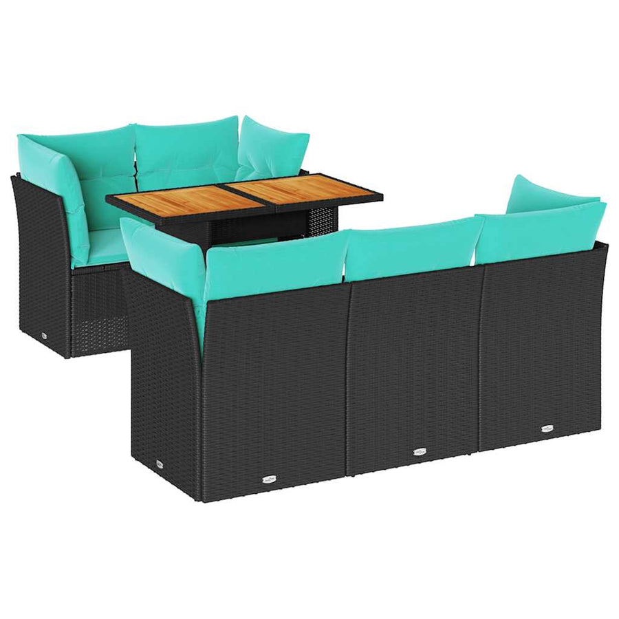 6-delige Loungeset met kussens poly rattan zwart