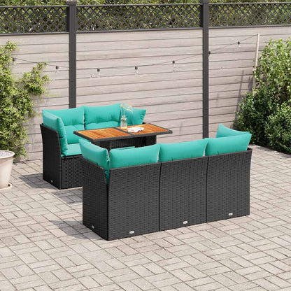 6-delige Loungeset met kussens poly rattan zwart