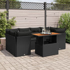 7-delige Loungeset met kussens poly rattan zwart