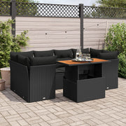 Loungeset poly rattan 7-delig zwart