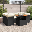 7-delige Loungeset met kussens poly rattan zwart