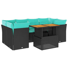 7-delige Loungeset met kussens poly rattan zwart