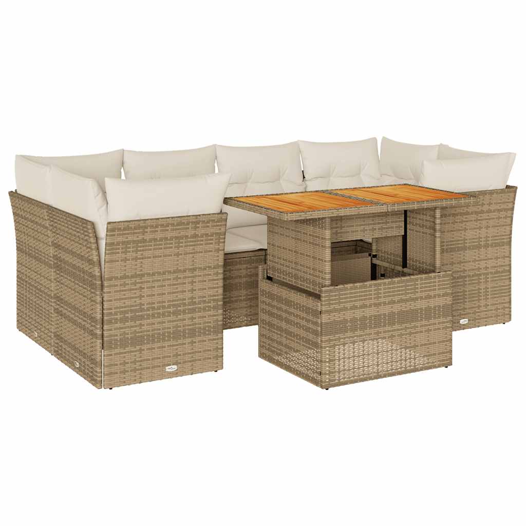 7-delige Loungeset met kussens poly rattan beige