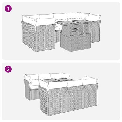 7-delige Loungeset met kussens poly rattan beige