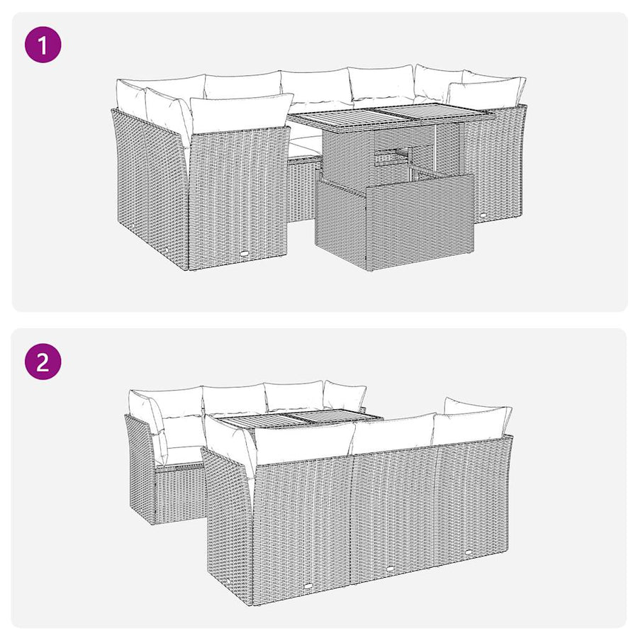 7-delige Loungeset met kussens poly rattan beige