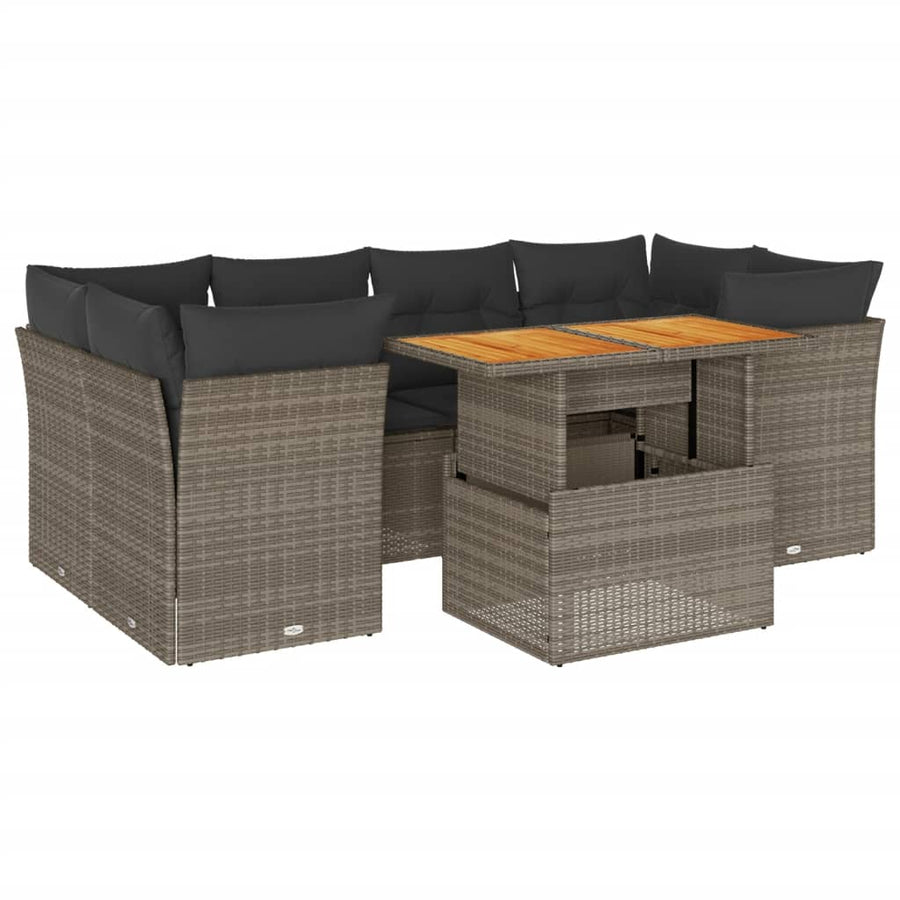 7-delige Loungeset met kussens poly rattan grijs