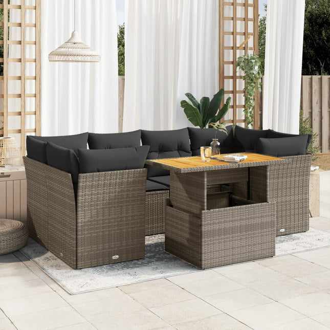 7-delige Loungeset met kussens poly rattan grijs