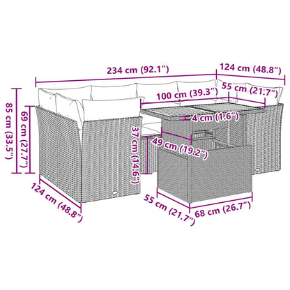 7-Delige Loungeset Met Kussens Poly Rattan