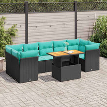8-delige Loungeset met kussens poly rattan zwart