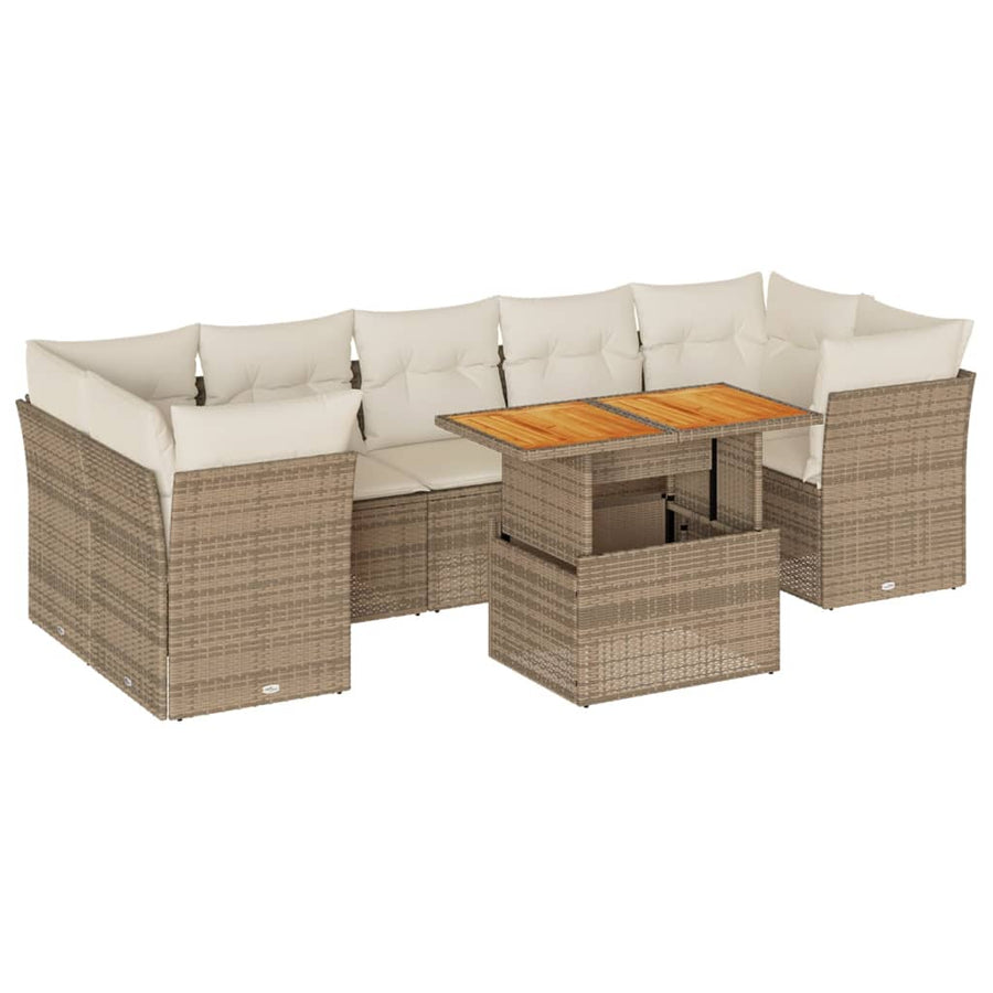 8-delige Loungeset met kussens poly rattan beige