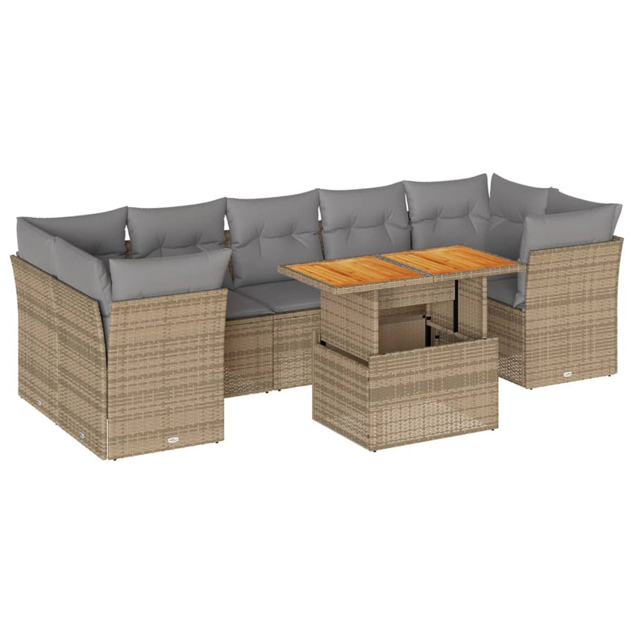 8-delige Loungeset met kussens poly rattan beige