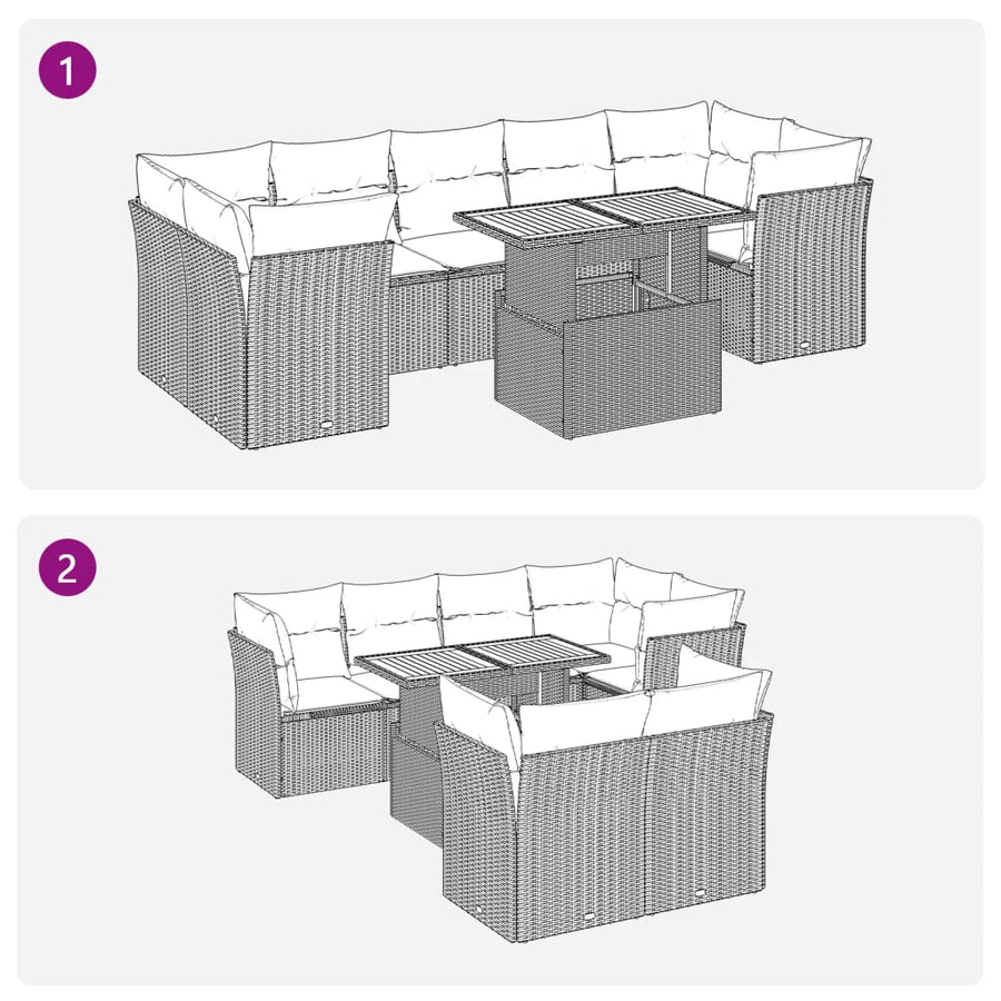 8-delige Loungeset met kussens poly rattan beige