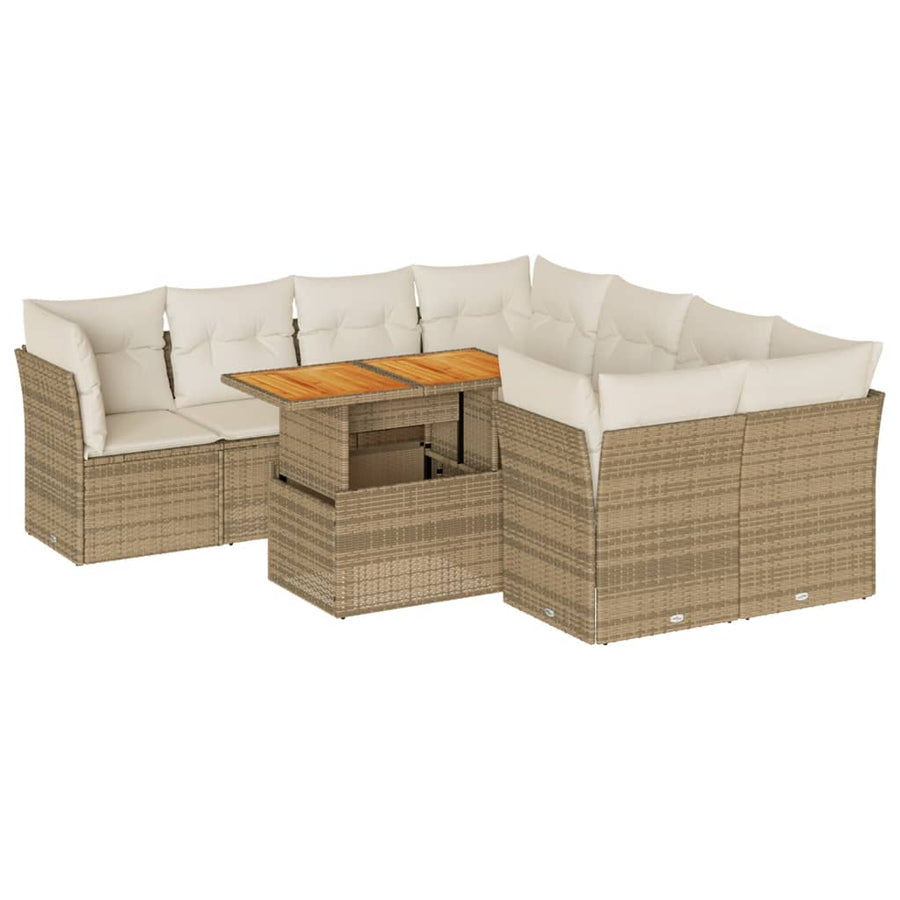 9-delige Loungeset met kussens poly rattan beige