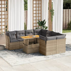 9-delige Loungeset met kussens poly rattan beige