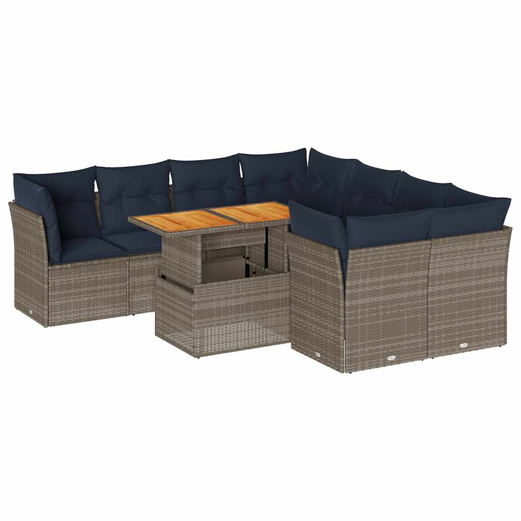 9-Delige Loungeset Met Kussens Poly Rattan 1 Grijs