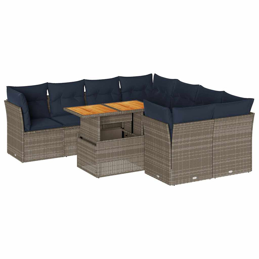 9-Delige Loungeset Met Kussens Poly Rattan 1 Grijs