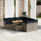 9-piece Loungeset with cushions poly rattan grey