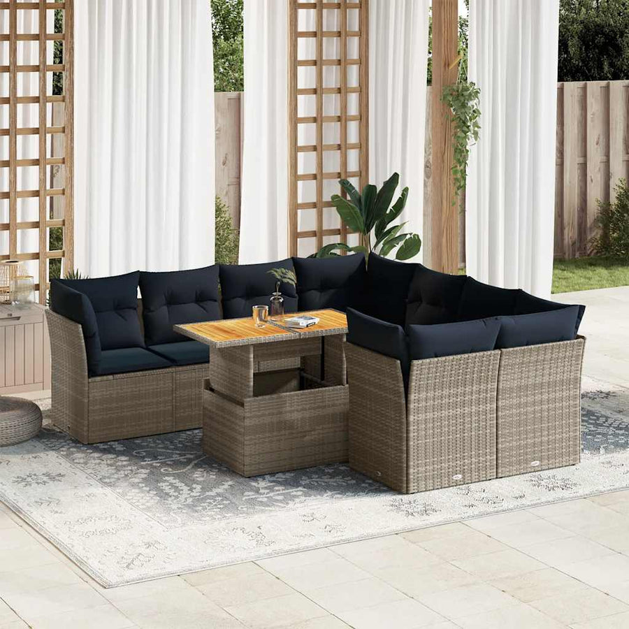 9-Delige Loungeset Met Kussens Poly Rattan 1 Grijs