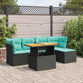 6-delige Loungeset met kussens poly rattan zwart