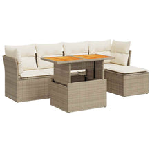 6-delige Loungeset met kussens poly rattan beige