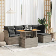 Loungeset 6-delig poly rattan grijs