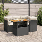 5-delige Loungeset met kussens poly rattan zwart