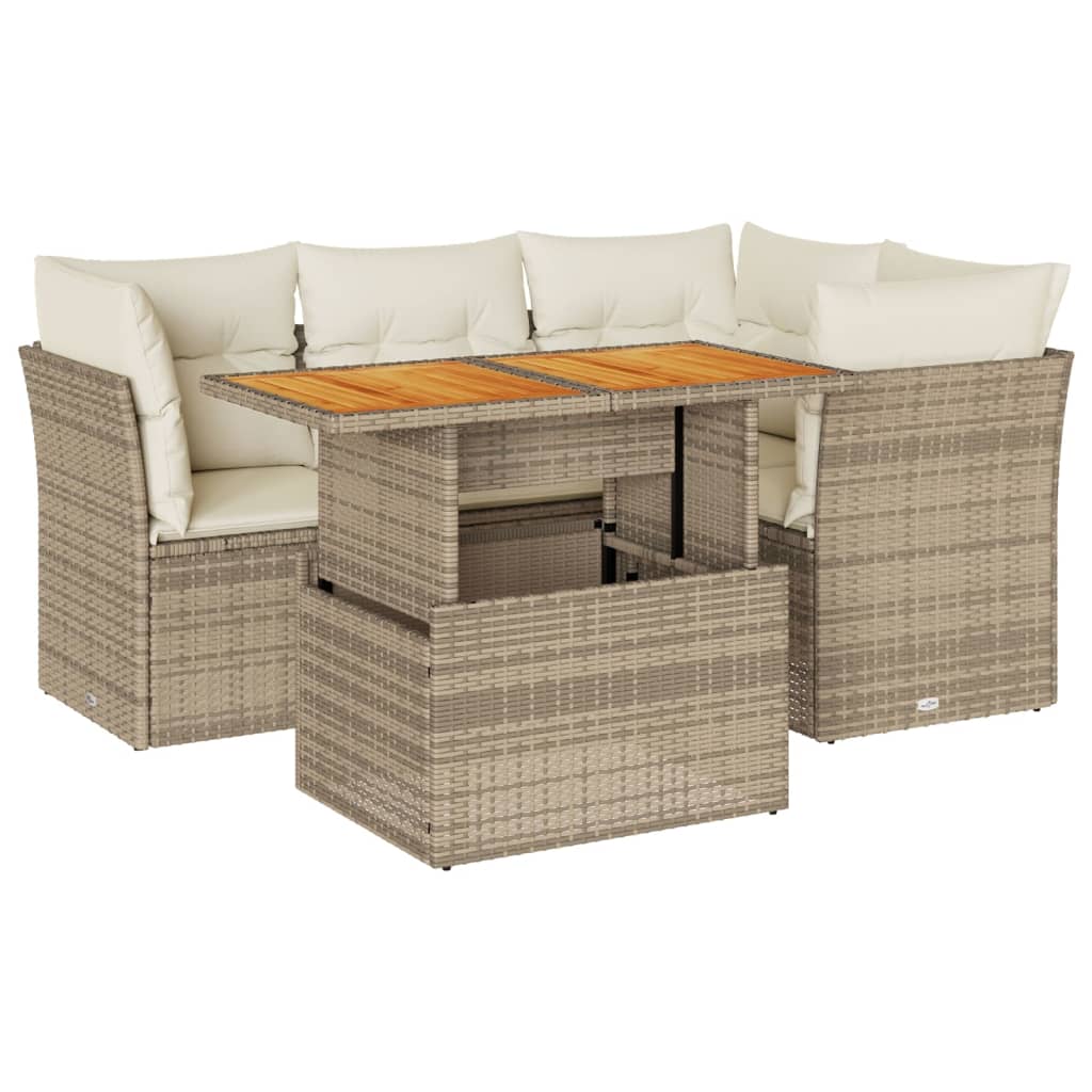 5-delige Loungeset met kussens poly rattan beige