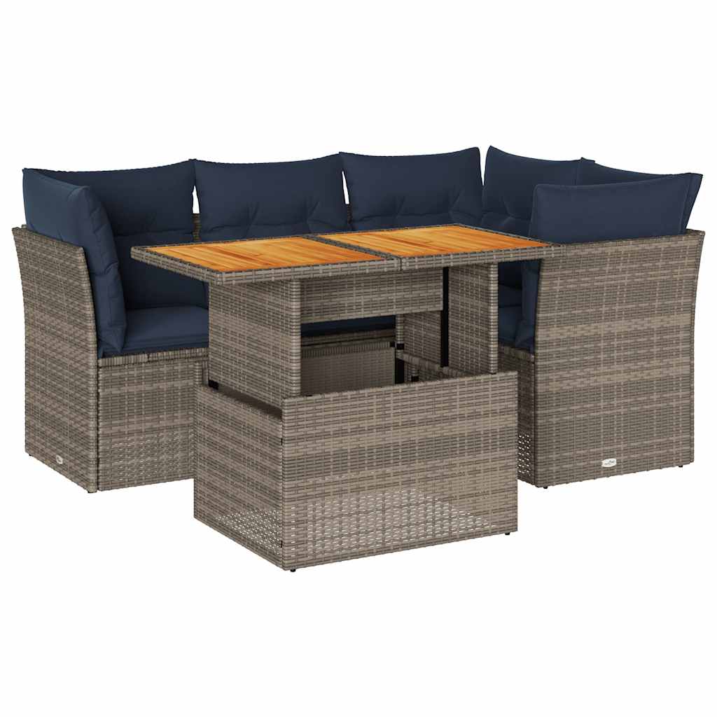 5-Delige Loungeset Met Kussens Poly Rattan 1 Grijs