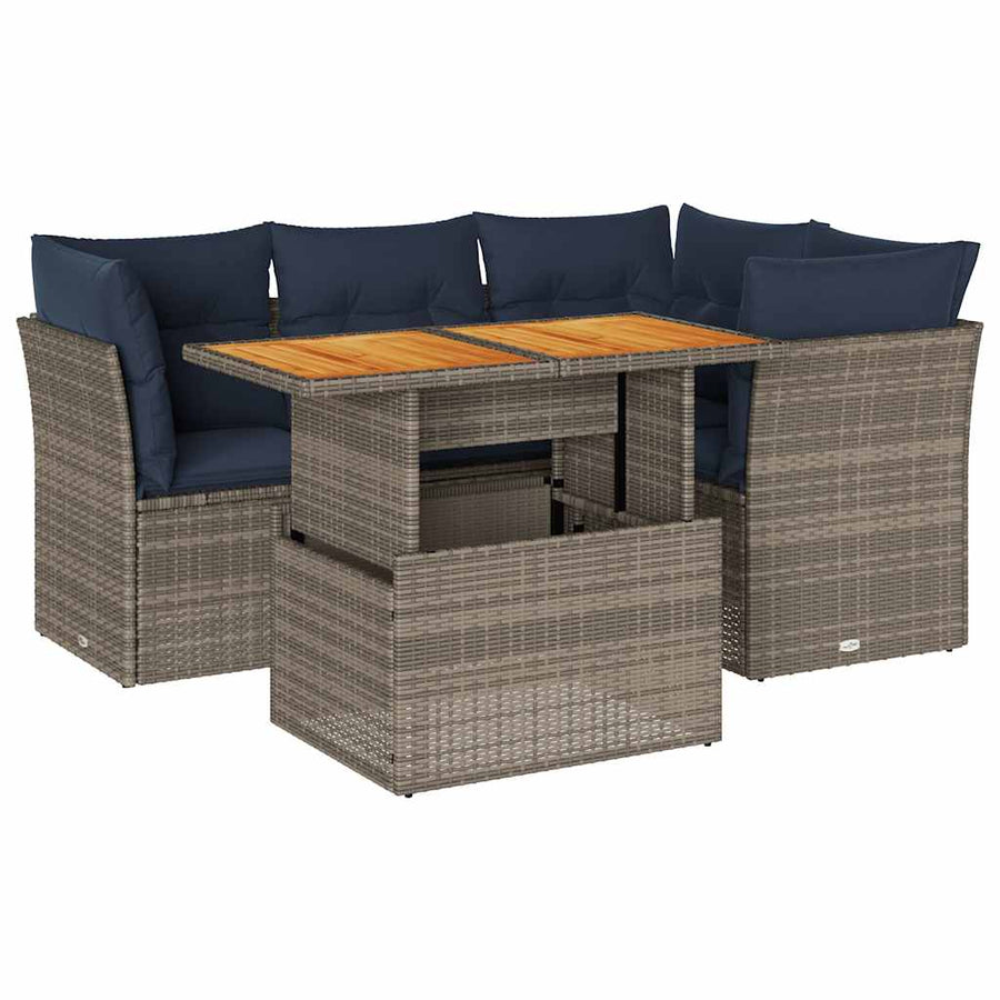 5-Delige Loungeset Met Kussens Poly Rattan 1 Grijs