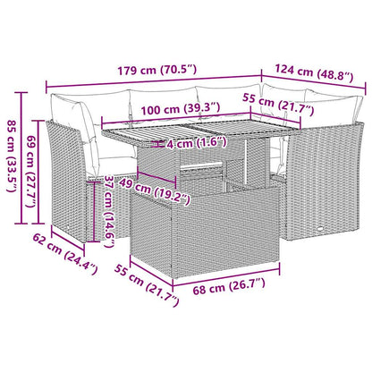 5-Delige Loungeset Met Kussens Poly Rattan 1 Grijs