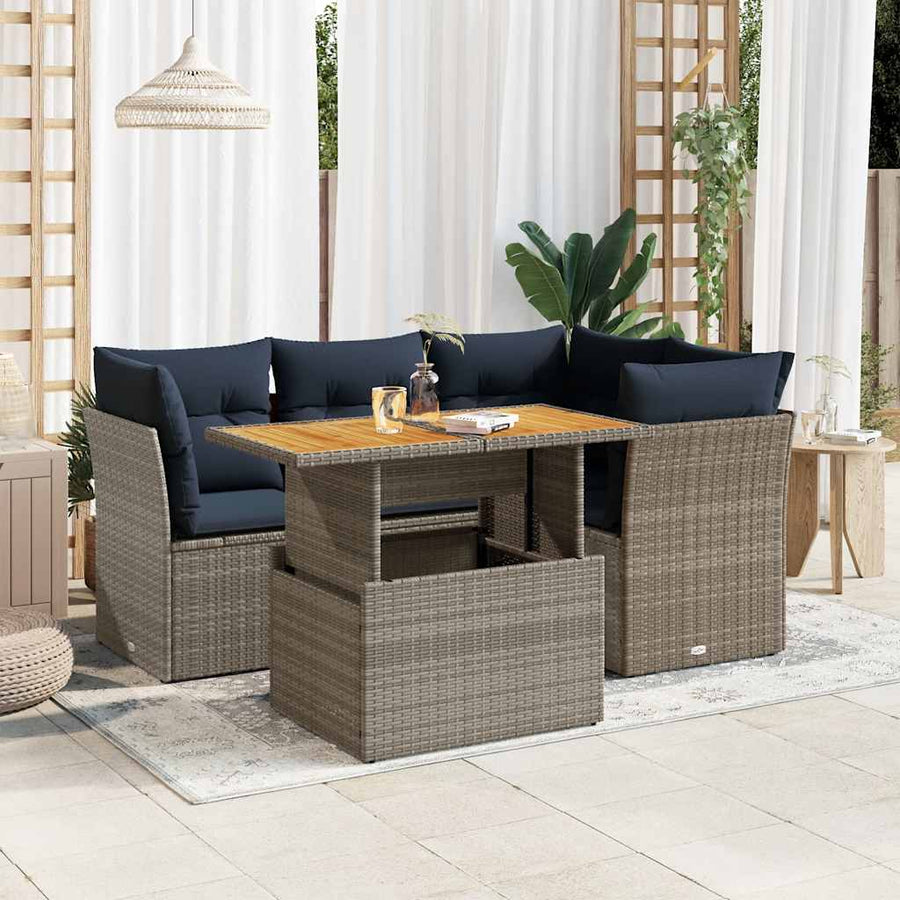 5-Delige Loungeset Met Kussens Poly Rattan 1 Grijs