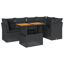 6-delige Loungeset met kussens poly rattan zwart