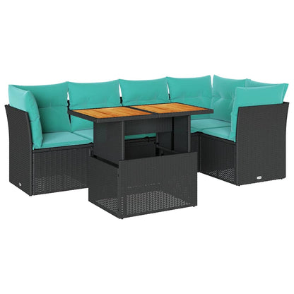 6-delige Loungeset met kussens poly rattan zwart