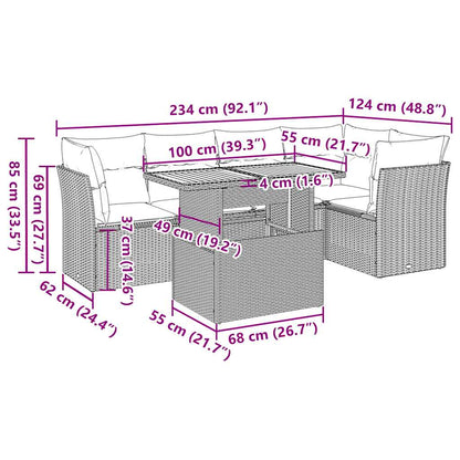 6-delige Loungeset met kussens poly rattan zwart