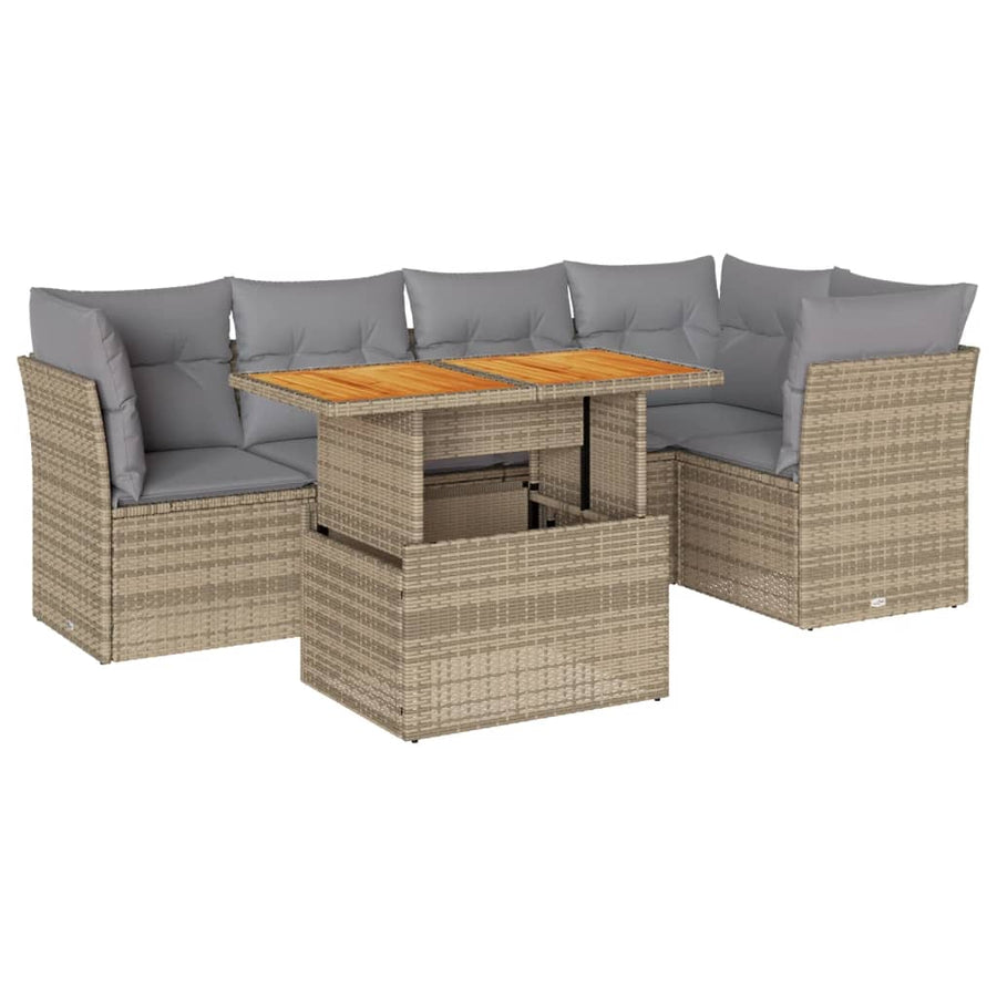 6-delige Loungeset met kussens poly rattan beige