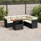 7-delige Loungeset met kussens poly rattan zwart