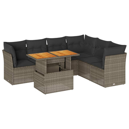 7-delige Loungeset met kussens poly rattan grijs
