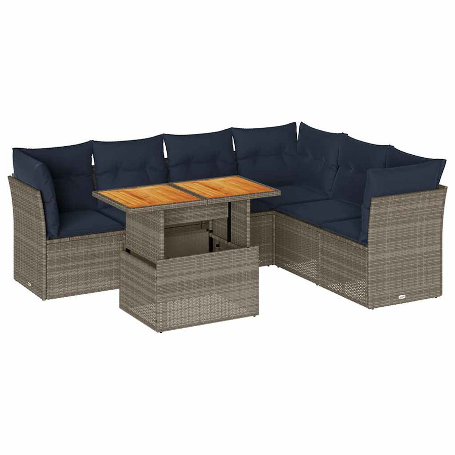 7-Delige Loungeset Met Kussens Poly Rattan