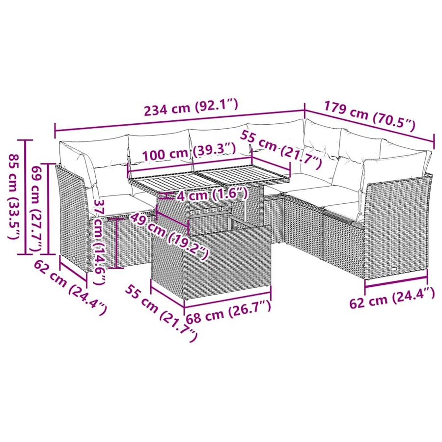 7-Delige Loungeset Met Kussens Poly Rattan