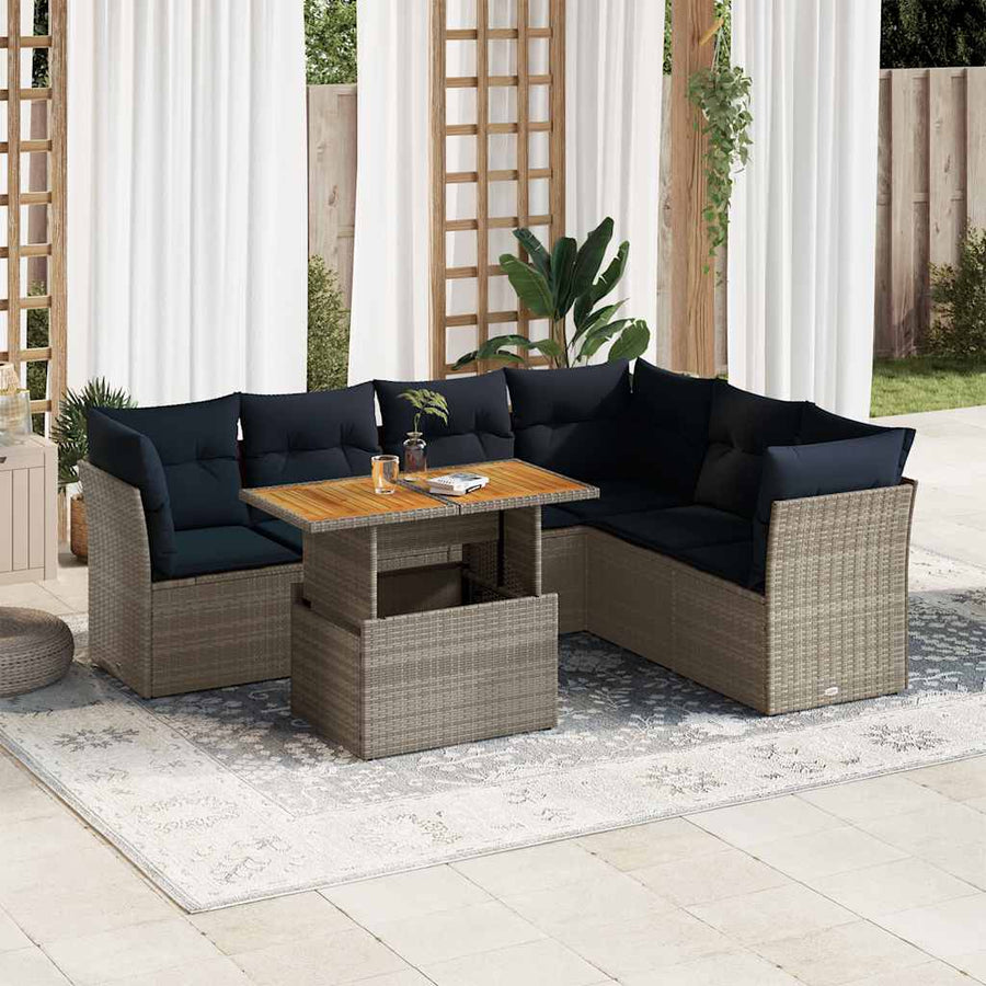 7-Delige Loungeset Met Kussens Poly Rattan