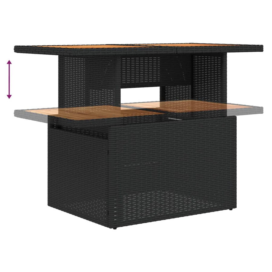 9-delige Loungeset met kussens poly rattan zwart