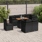 9-delige Loungeset met kussens poly rattan zwart