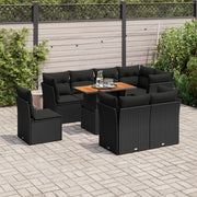 Loungeset poly rattan 9-delig zwart met kussens