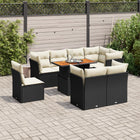 9-delige Loungeset met kussens poly rattan zwart