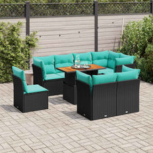 9-delige Loungeset met kussens poly rattan zwart