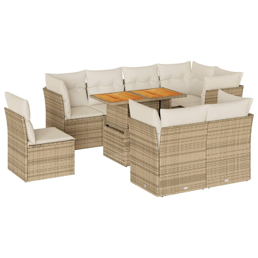 9-delige Loungeset met kussens poly rattan beige