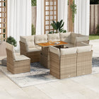 9-delige Loungeset met kussens poly rattan beige