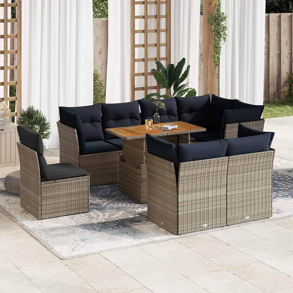 9-Delige Loungeset Met Kussens Poly Rattan 1 Grijs